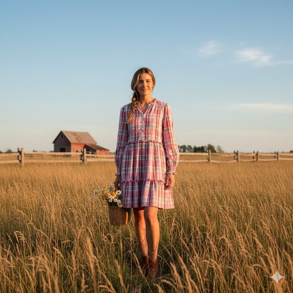 J. Crew Dresses & Skirts - J. Crew Pink Plaid Ruffle Tiered Dress Sz 00 Prairie Country Cottage Americana